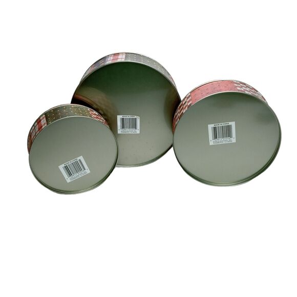 🎅 🏁Vtg Santa Nesting Tins Set of 3 Plaid Christmas Cookie Storage Farmhouse 🎁 - Picture 5 of 16